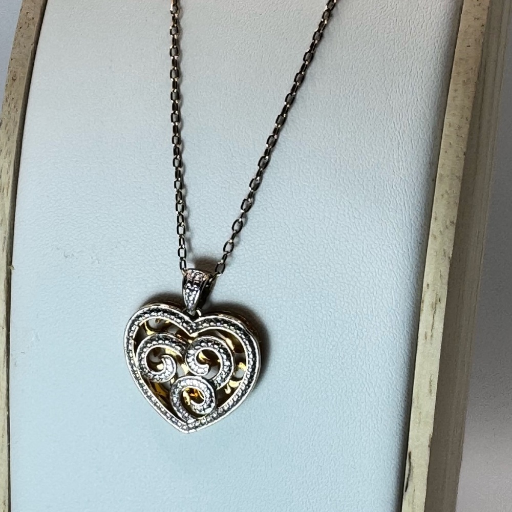 Silver and Gold Heart Filigree Necklace